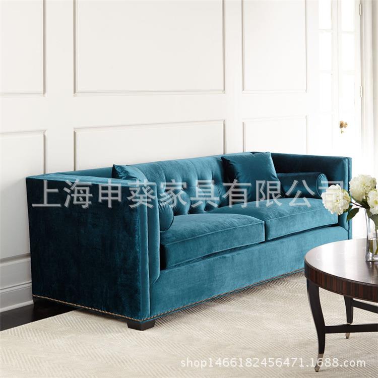 简约现代布艺沙发地中海客厅绒布拉扣沙发北欧时尚双人三人沙发