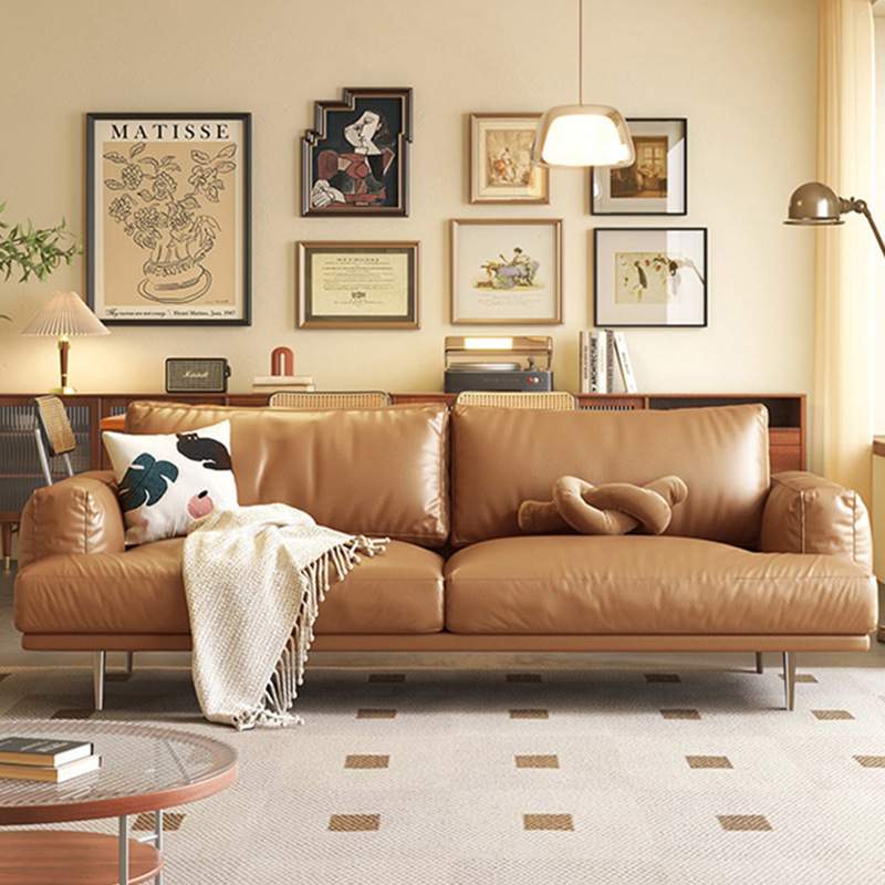 北欧真皮沙发客厅简约现代小户型中古沙发极简三人位直排客厅沙发