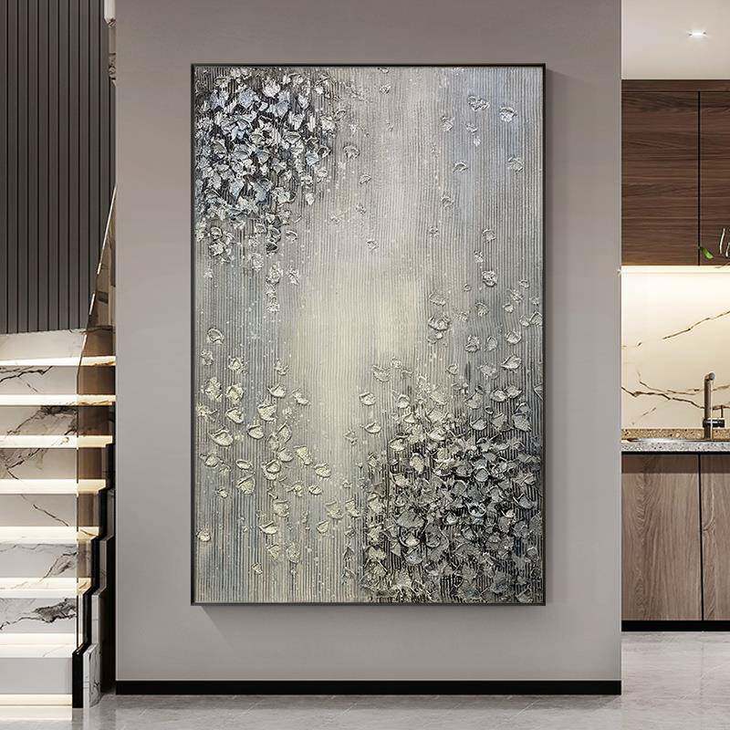 纯手绘油画入户玄关抽象装饰画北欧轻奢金箔挂画手工立体肌理壁画