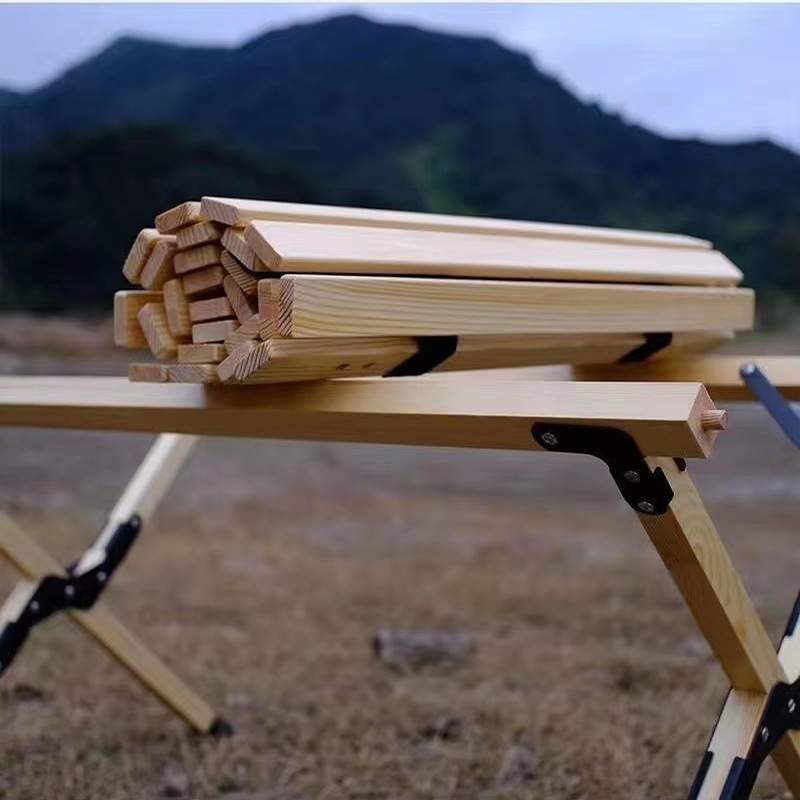 户外露营蛋卷桌铝合金木制折叠桌便携式野营聚餐烧烤120*60*42