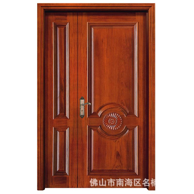 豪华原木入户大门高档家用原木子母门欧式雕花工艺门木门