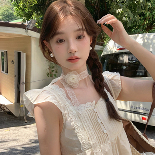 【我的脸很圆】纯欲百搭高级花边长款丝巾蕾丝花朵高级感choker女