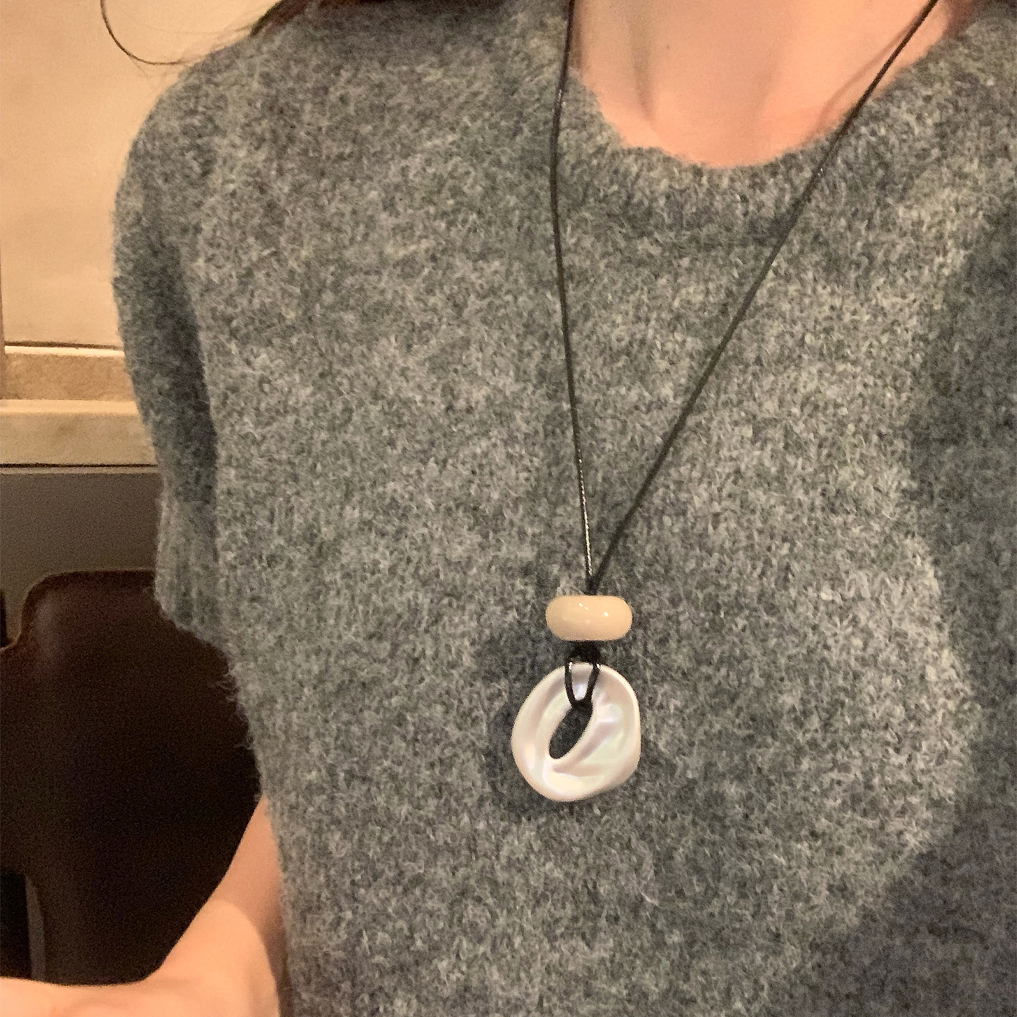 【我的脸很圆】韩系简约银色不规则几何吊坠项链气质小众毛衣链女