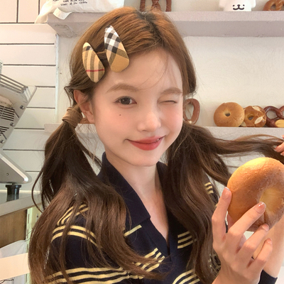【我的脸很圆】韩系学院风卡其条纹布艺发夹简约复古刘海碎发夹女