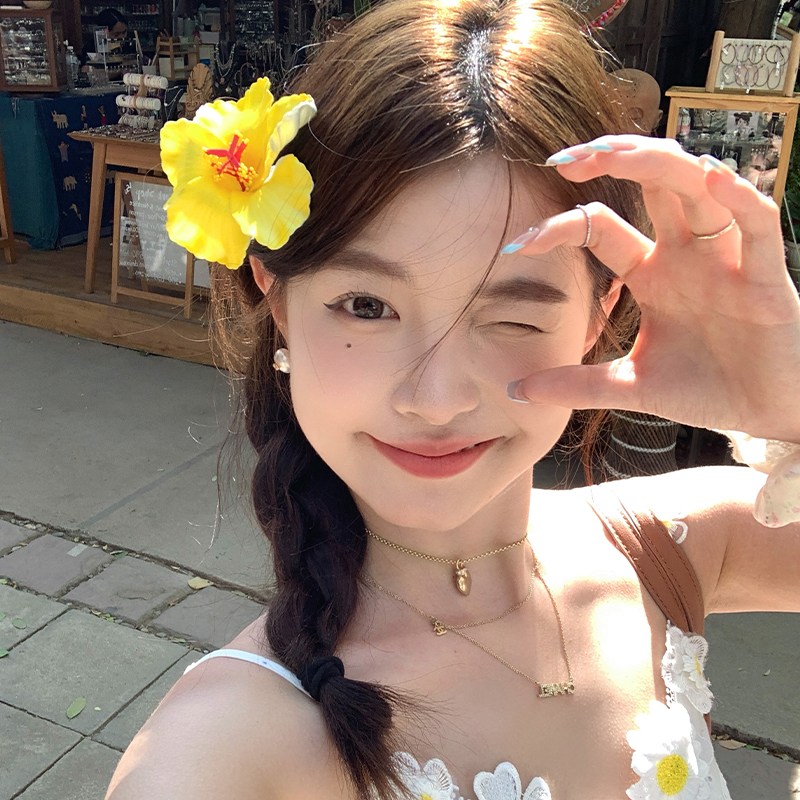 夏季海边度假风扶桑花鸭嘴夹