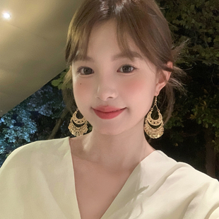 【我的脸很圆】波西米亚风复古金色长款流苏耳环镂空民族风耳环女