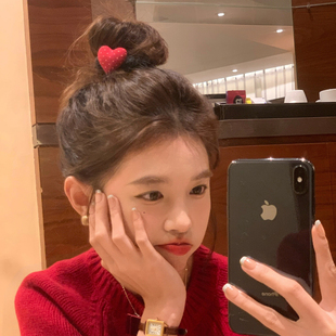 【我的脸很圆】韩系红色波点爱心发绳小众立体设计感爱心头绳发圈