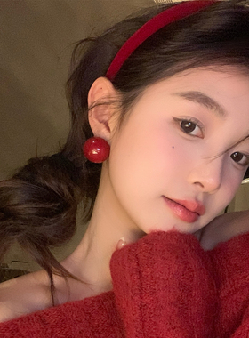 【我的脸很圆】法式复古红色大号珍珠耳钉新年显脸小百搭耳环耳饰