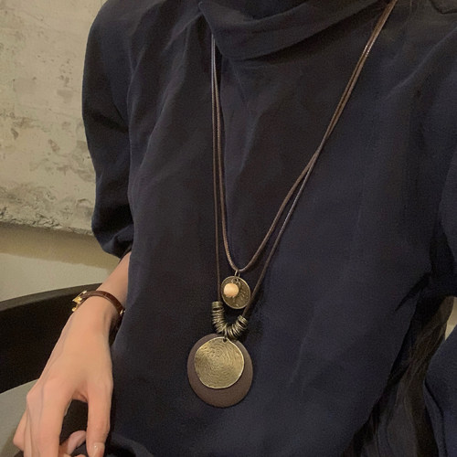 【我的脸很圆】新中式禅意长款圆片吊坠毛衣链叠戴百搭民族风项链