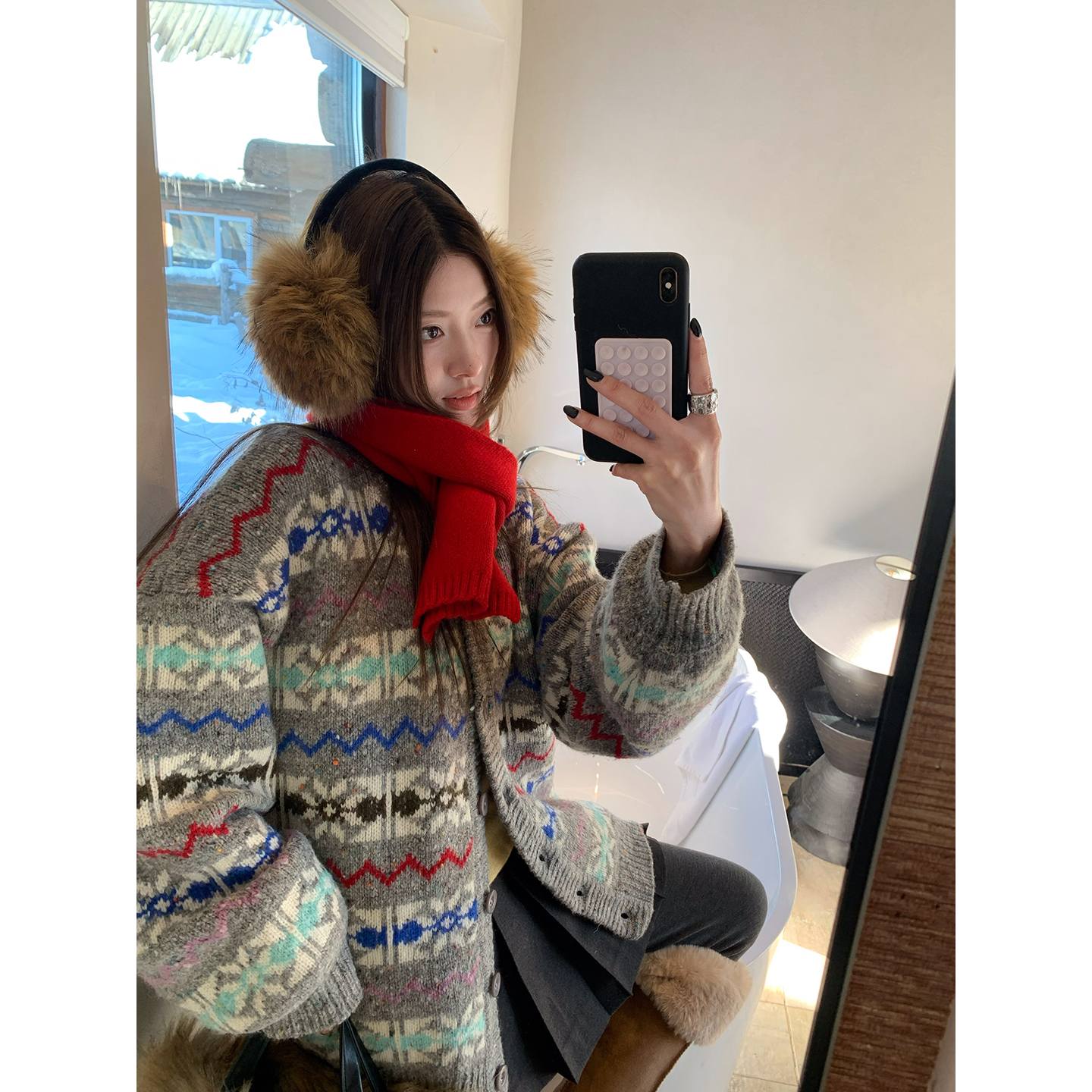 牙套大汪【冬日限定】费尔岛宽松毛织开衫女软糯园领慵懒毛衣外套