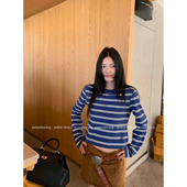 海魂2代 条纹脑袋 蓝色秋季 牙套大汪 新款 休闲宽松显瘦打底tee