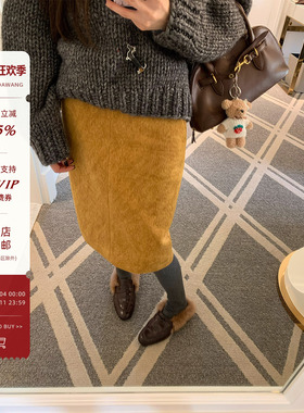 牙套大汪【黄色恋人】气质upA字直筒修身显瘦开叉休闲包臀半身裙