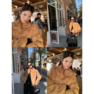 牙套大汪【中古兔兔】2色毛翻领保暖好穿正整皮兔毛真皮草外套女