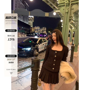 牙套大汪【克里斯汀公主】小香外套羊毛粗花呢+复古美式百褶套装