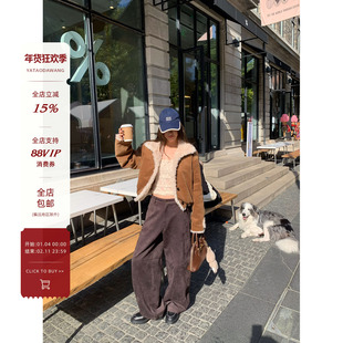 牙套大汪【百慕大】老钱调麂皮绒宽松直筒休闲裤子宽松梨形报恩裤