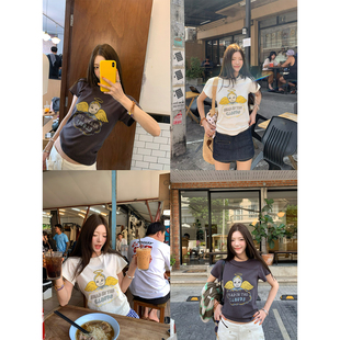 天使贝贝 短袖 美式 修身 T恤 复古小天使印花 牙套大汪