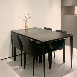 小户型意式 2024新款 极简餐桌椅家用铝合金岩板餐桌长方形网红饭桌