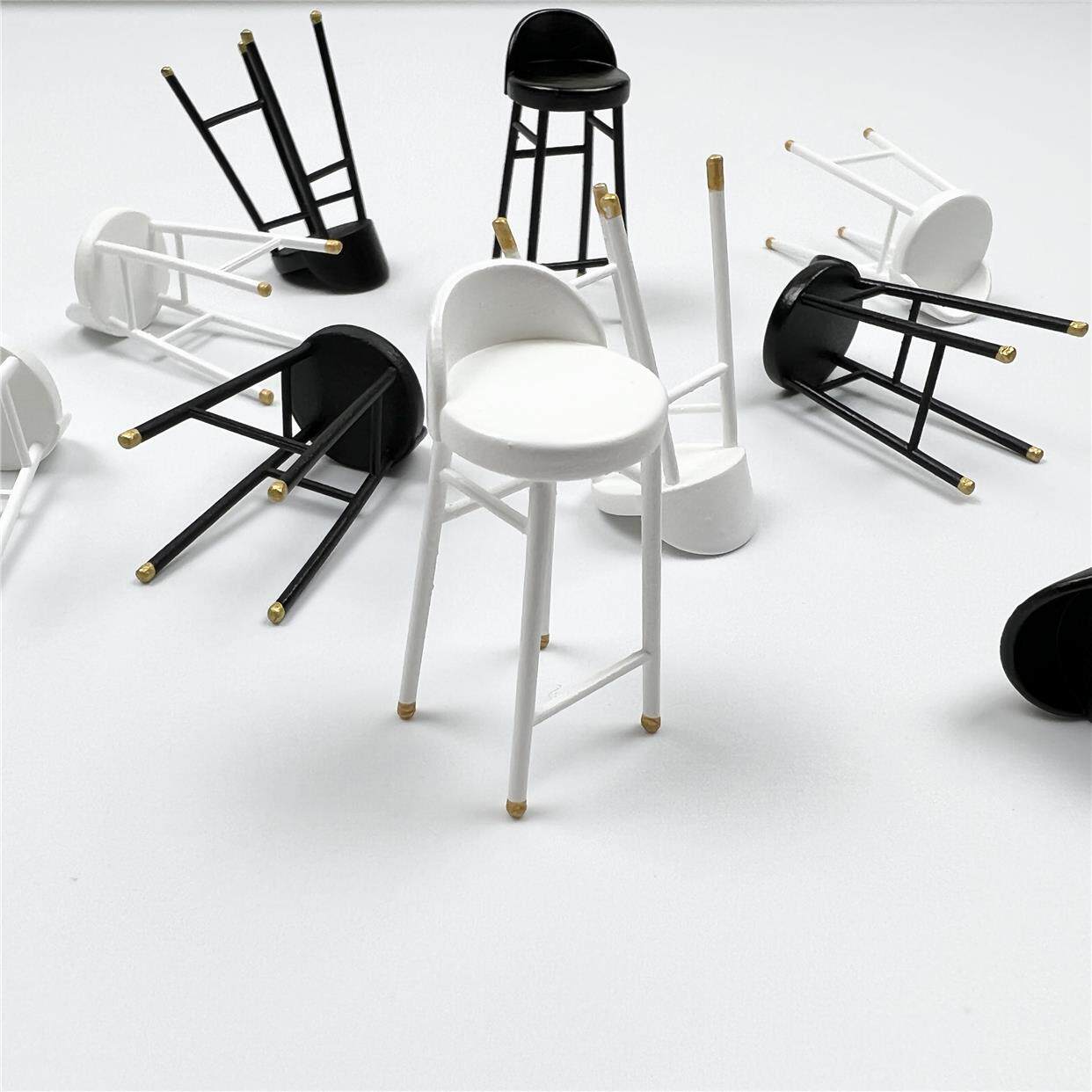 闲野匠吧台椅子模型微缩餐厅酒吧场景沙盘户型室内家具模型高脚