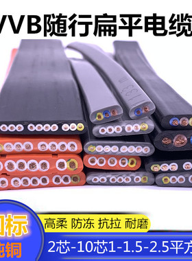 行车扁平电缆TVVB2/3/4/5/6/7/8/10芯电梯电动伸缩门柔软扁电缆线