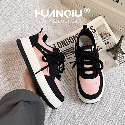 环球女鞋2025春秋新款爆款黑粉松糕软底休闲鞋女厚底增高百搭鞋女
