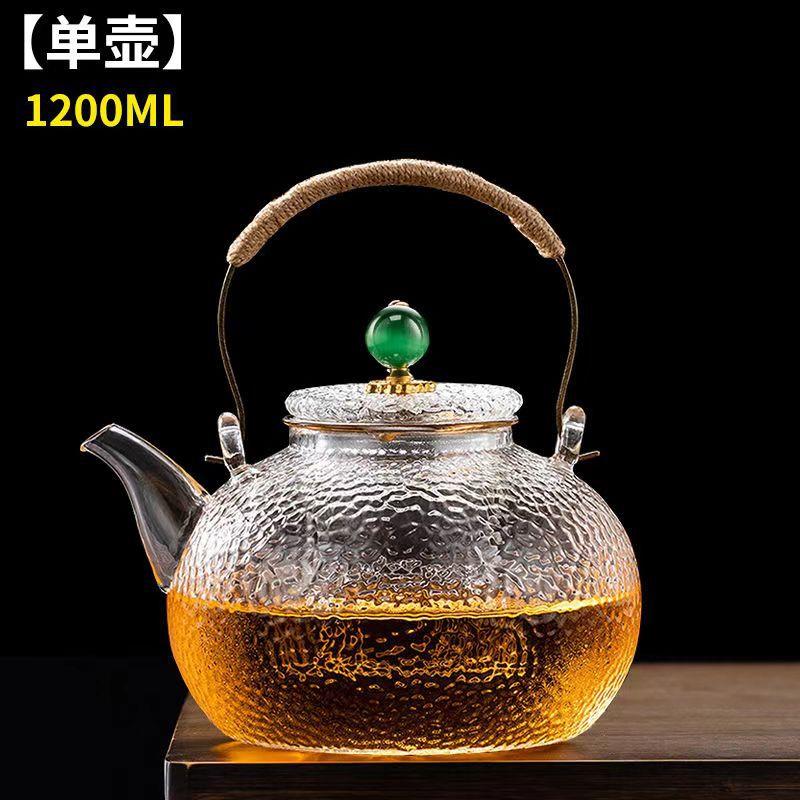 铜把提梁壶耐高温玻璃锤纹煮茶壶电陶炉煮茶器烧水泡茶壶茶具套装