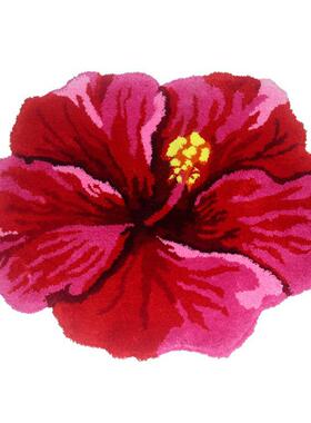 家用创意红色扶桑花毛绒地毯客厅地垫时尚卧室床边地毯现货