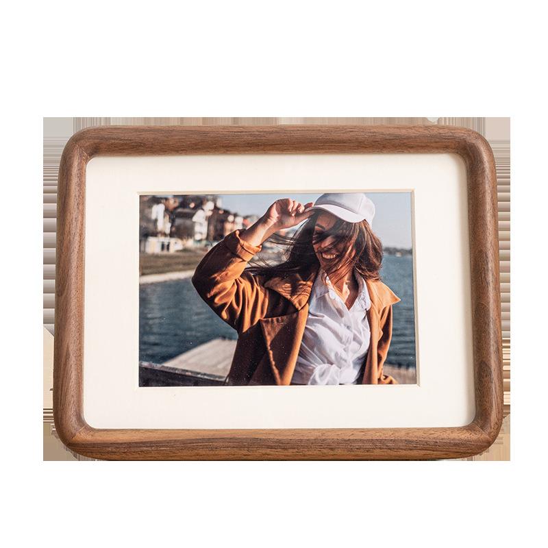 美式实木榫卯相框画框寸冰箱贴67810A4A寸黑胡桃照片框摆
