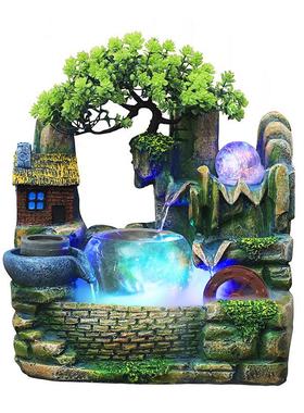 外贸鱼缸假山流水乔迁开业招财工艺客厅家居装饰树脂工艺摆件