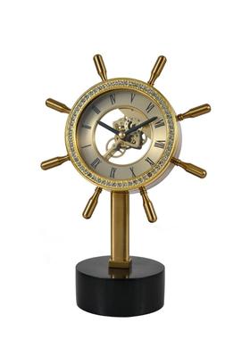 欧式轻奢黄铜座钟摆件高级感时尚大气桌面舵手台钟静音摆钟工艺品
