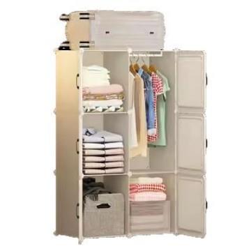 简衣卧易衣柜家用室组装塑料结实耐用储物柜出用租房布橱收jyyg纳