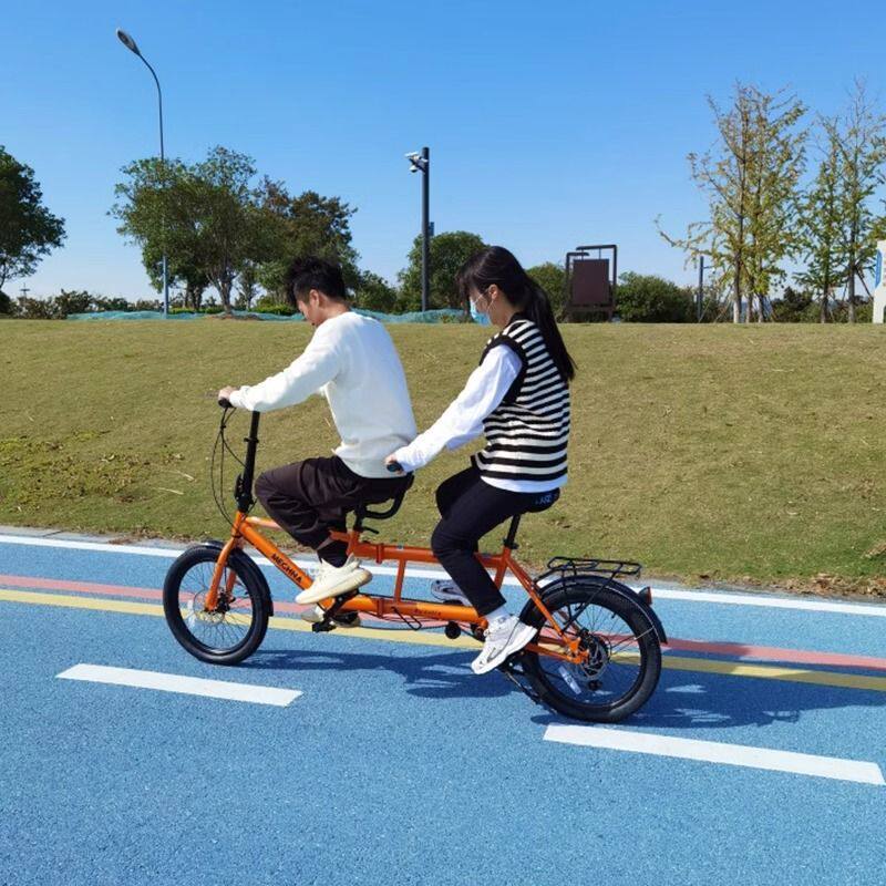 20寸双人自行车变速折叠情侣两人车工厂直销亲子家庭车景区观光车