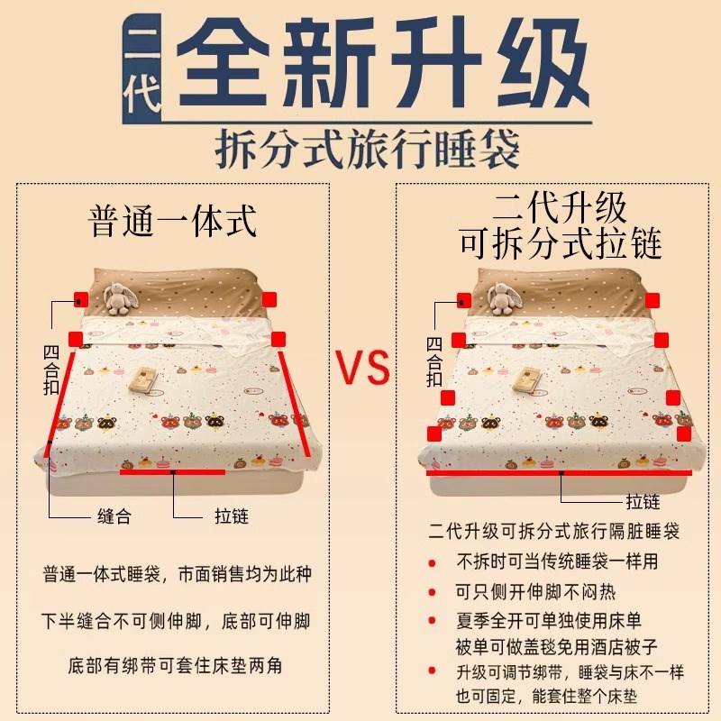 可拆分全棉酒店隔脏睡袋成人旅行床单被套便捷式外出差四件套