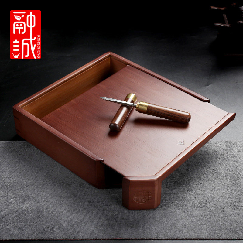 普洱茶收纳盒茶仓茶饼架子工具竹制单层抽屉式分茶盘功夫茶道配件