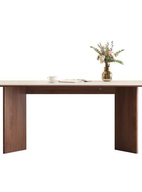 德丰实木岩餐桌现利代中简约全托长方形家用古板风飞雁直边小户型