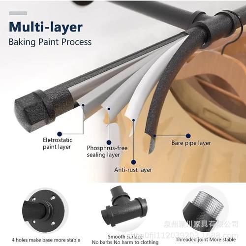 壁挂式晾衣架工业风铁艺水管服装架现代黑色置物架多功能挂杆