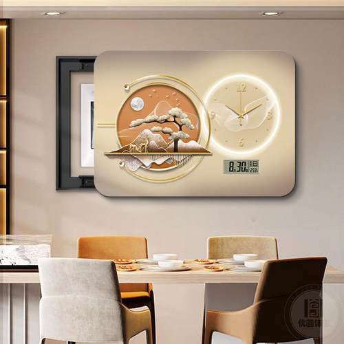 轻奢麋鹿电表箱装饰画带钟表万年历遮挡配电箱电闸盒盖板餐厅