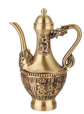 福黄铜做旧仙鹤高居酒壶凤呈祥手龙提壶家百茶壶供奉用品观W4赏摆