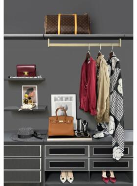 北欧样板房女士衣柜组合套装饰品摆件软装托盘酒红色样板间衣帽间