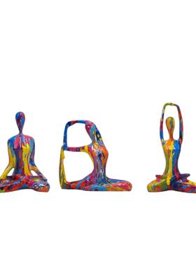 创意水转印抽象多彩瑜伽人物装饰高级奢华装饰家居餐桌装饰工艺品