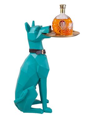 北欧招财几何狗托盘收纳落地摆件玄关客厅乔迁新居迎宾橱窗装饰品