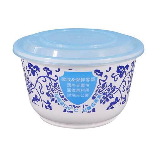 一次性餐盒带盖圆形中小碗网红饭盒850ml青花便当外卖送餐打包