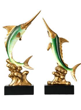 欧式剑鱼摆件一对家居软装客厅酒柜办公室桌面摆设创意装饰工艺品