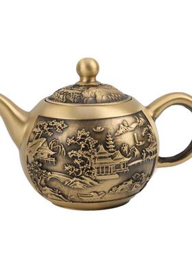 源头厂家铜壶摆件家用铜茶壶桌面铜壶摆件山水壶酒壶