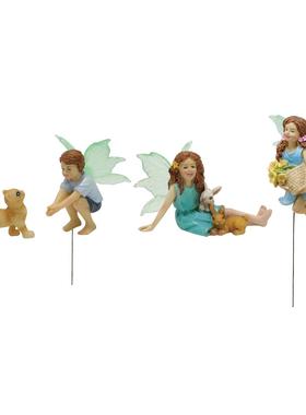 新品夜光花仙子和小猫套装摆件户外花园仙女地插微景观装饰品