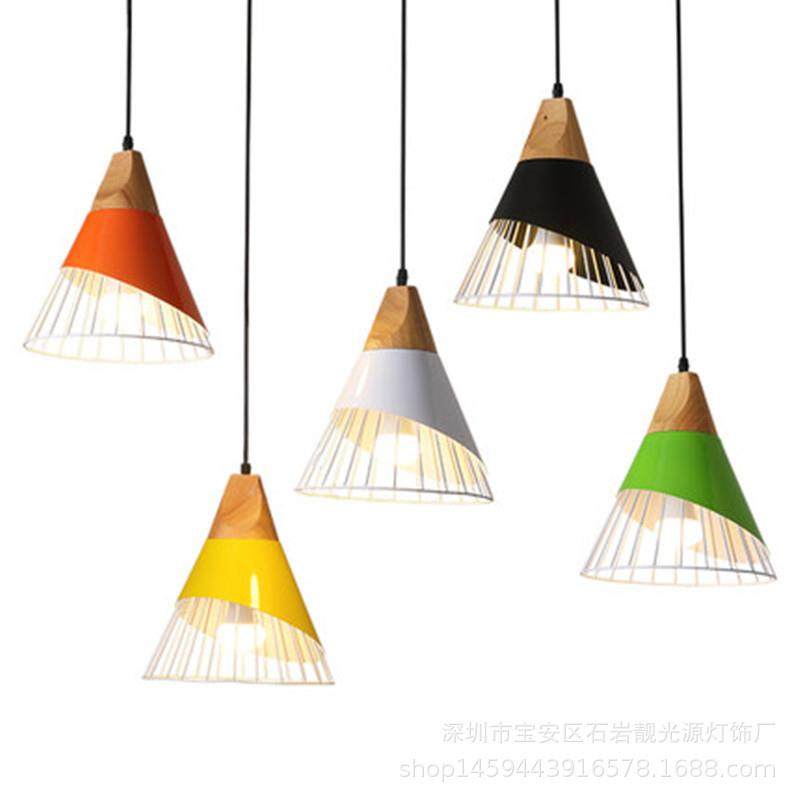 北欧简约木艺铁艺灯罩吊灯创意餐厅灯客厅卧室咖啡厅吧台彩色吊灯,家装灯饰光源,智能吊灯,淘宝优惠券,粉丝福利购,淘宝优惠卷