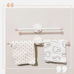 飞雕奶油白毛巾架免打孔毛巾杆浴室卫生间置物架厨房挂杆浴巾架子