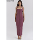 House 长裙Mia 优雅束腰桑葚色挂脖式