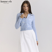 CB典雅复古蓝色羊毛刺绣开衫 House Atheia
