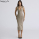 CB北欧风卡其色弹力绷带中长连衣裙The House Icon