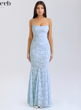 House of CB 好看优雅显气质蓝铃花蕾丝系带背部长裙鱼尾裙Joan